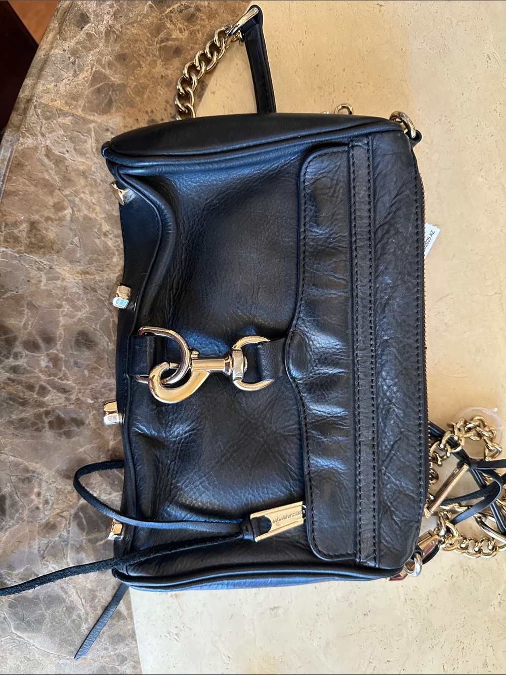 Rebecca Minkoff Black Leather Crossbody with Gold Chain and Hardware